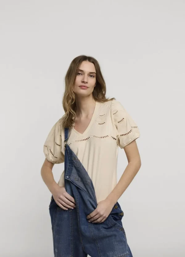 Vrouwen Summum Woman Tops & T-Shirts | Jersey Top Met Broderie Anglaise