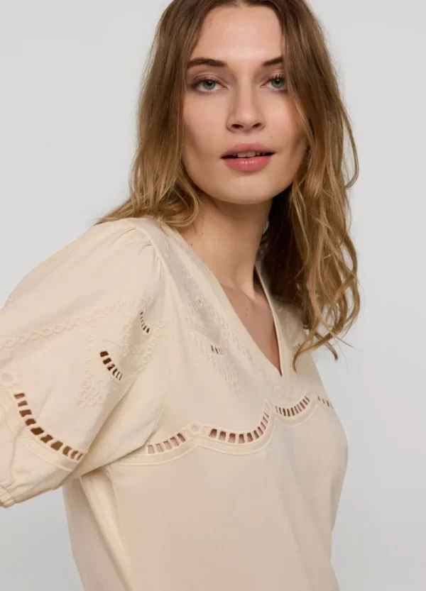 Vrouwen Summum Woman Tops & T-Shirts | Jersey Top Met Broderie Anglaise