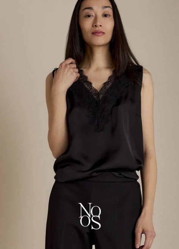 Vrouwen Summum Woman Tops & T-Shirts | Satijnen Top Met Kant