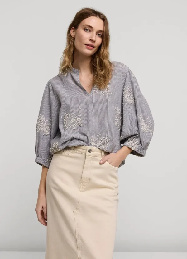 Vrouwen Summum Woman Tops & T-Shirts | Streepjestop Met Bloemen