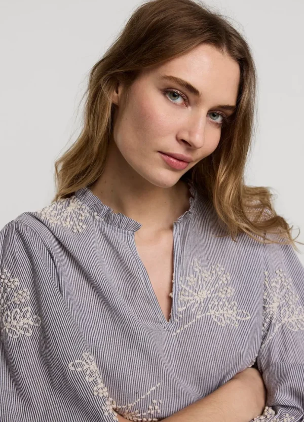 Vrouwen Summum Woman Tops & T-Shirts | Streepjestop Met Bloemen