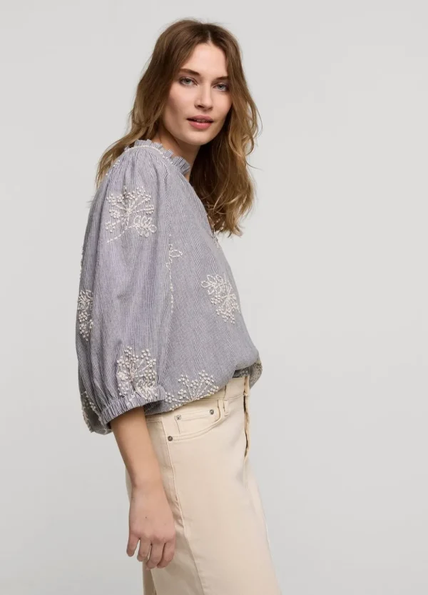 Vrouwen Summum Woman Tops & T-Shirts | Streepjestop Met Bloemen