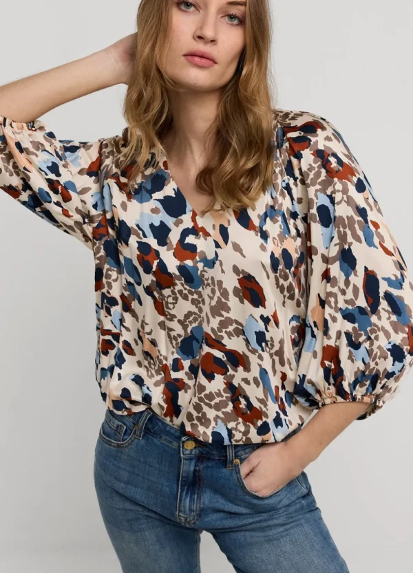 Vrouwen Summum Woman Tops & T-Shirts | Top V-Hals Camouflage Print