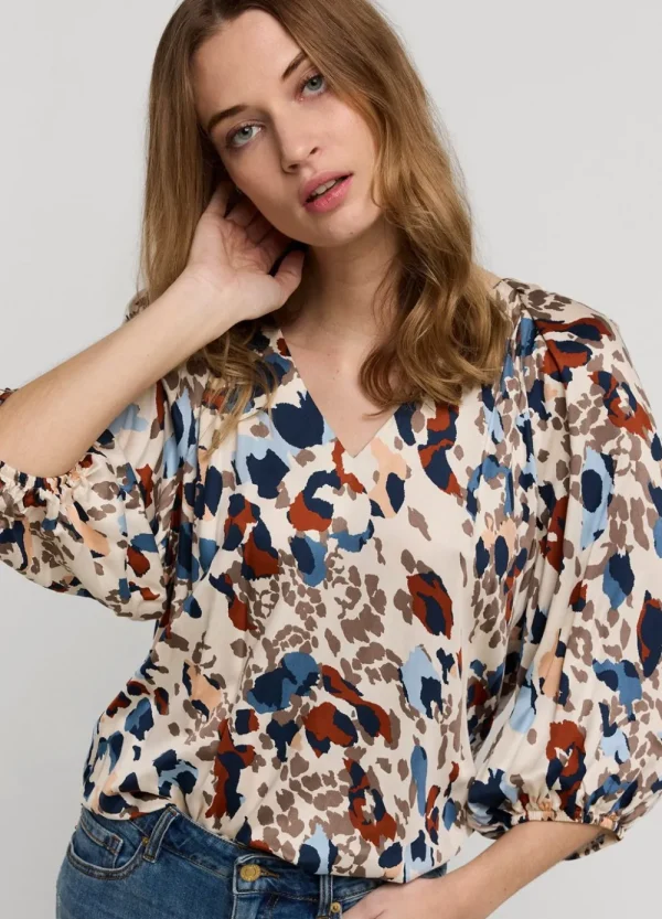 Vrouwen Summum Woman Tops & T-Shirts | Top V-Hals Camouflage Print