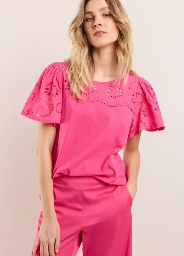Vrouwen Summum Woman Tops & T-Shirts | T-Shirt Broderie Anglaise
