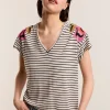 Vrouwen Summum Woman Tops & T-Shirts | T-Shirt Met Bloemenborduursel