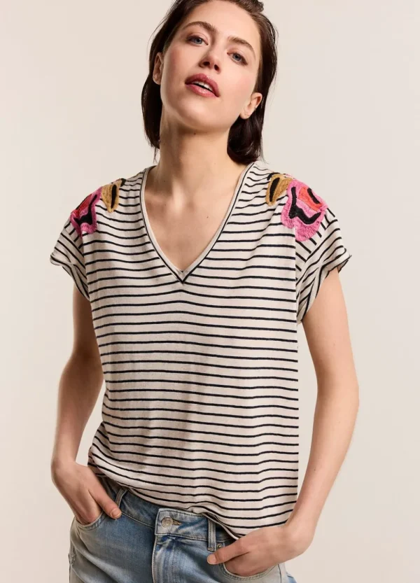 Vrouwen Summum Woman Tops & T-Shirts | T-Shirt Met Bloemenborduursel
