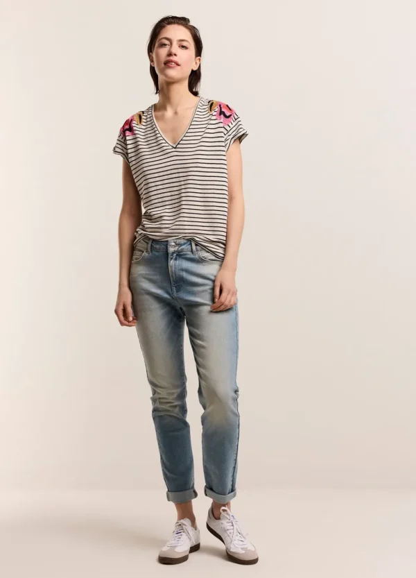Vrouwen Summum Woman Tops & T-Shirts | T-Shirt Met Bloemenborduursel