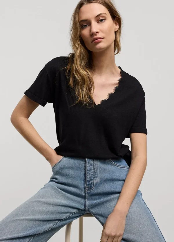 Vrouwen Summum Woman Tops & T-Shirts | V-Hals Top Met Kant