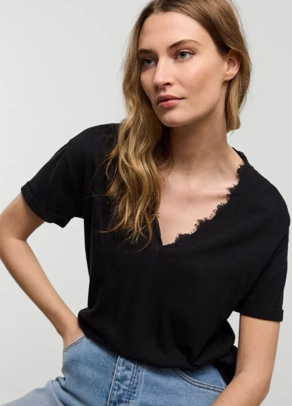 Vrouwen Summum Woman Tops & T-Shirts | V-Hals Top Met Kant